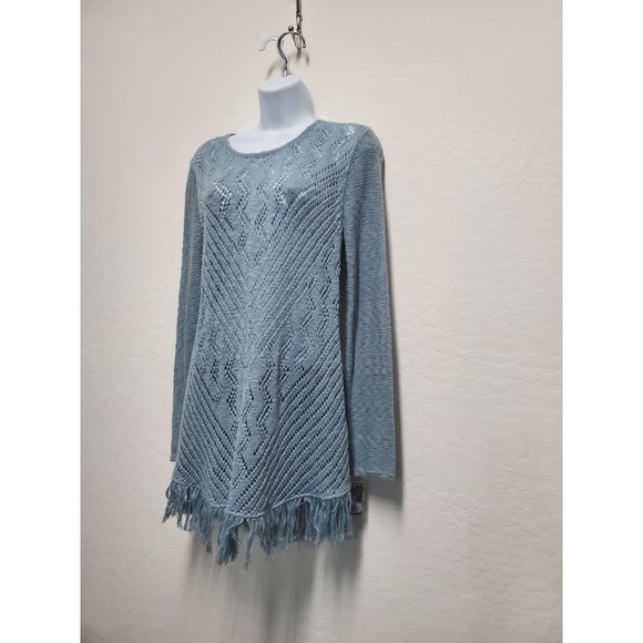 Style & Co. Womens Fringe Sheer Crochet Tunic Sweater Blue - Picture 4 of 7